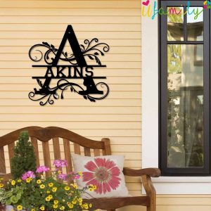 Akins Family Monogram Metal Sign Family Name Signs 4