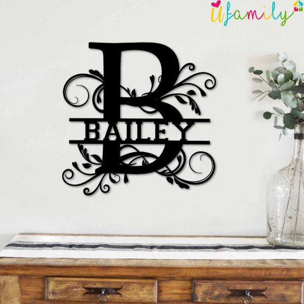Bailey Family Monogram Metal Sign, Family Name Signs