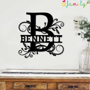Bennett Family Monogram Metal Sign, Family Name Signs