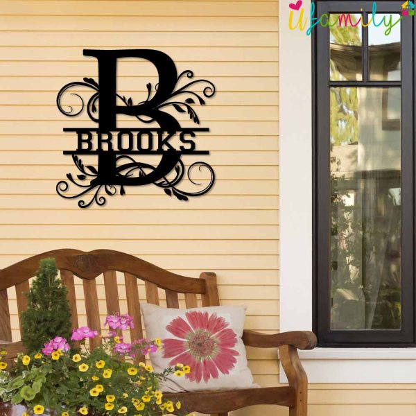 Brooks Family Monogram Metal Sign, Family Name Signs