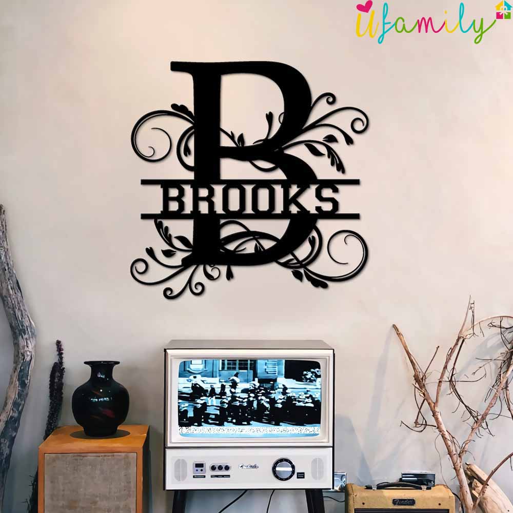 Brooks Family Monogram Metal Sign, Family Name Signs