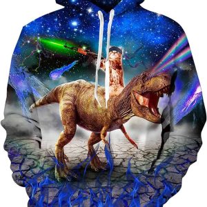Cats And Dinosaurs Beyond The Galaxy 3D Hoodie