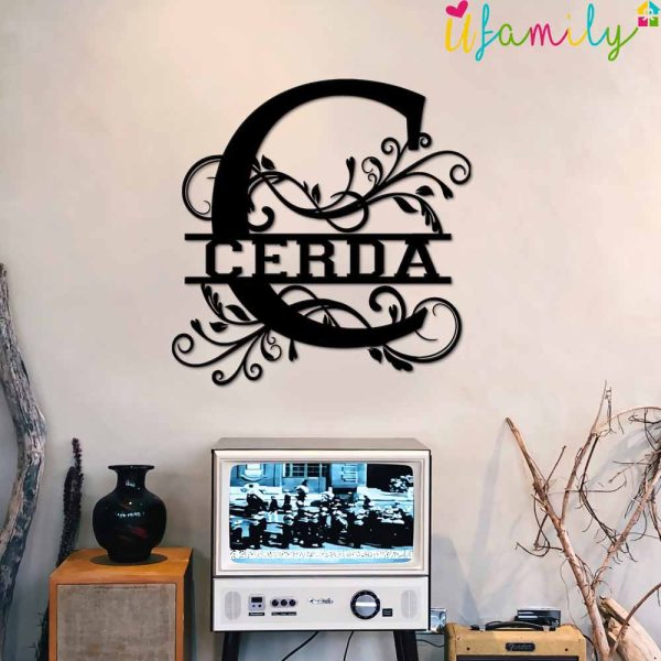 Cerda Family Monogram Metal Sign, Family Name Signs