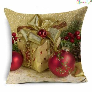 Christmas Gift Bell Candle Tree Linen Printed Pillow Case