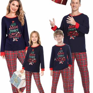 Christmas Pajamas Family Joy Love Peach Merry Christmas Matching Set 2