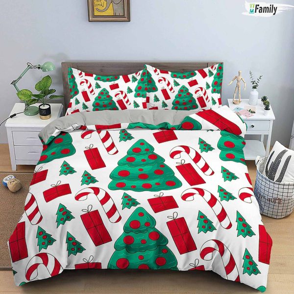 Christmas Tree And Candy Cane Bedding Set