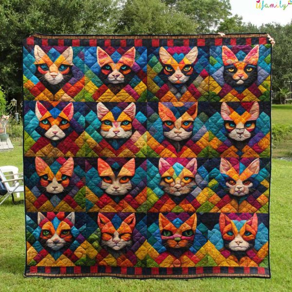 Colorful Cat Quilt Blanket