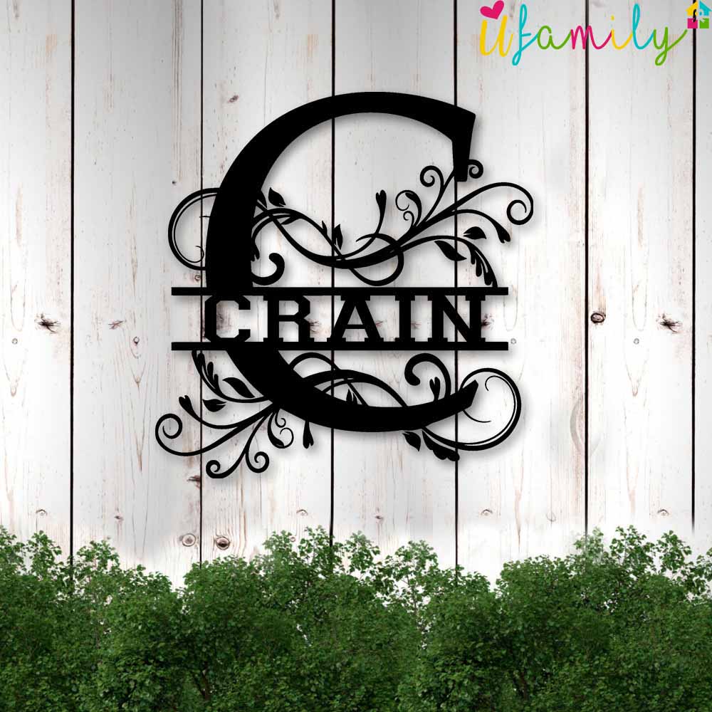 Crain Family Monogram Metal Sign, Family Name Signs