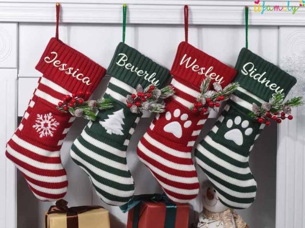 Custom Name Knitted Embroidered Christmas Stockings