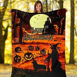 Dachshund Dog Witch And Pumpkin Happy Halloween Blankets