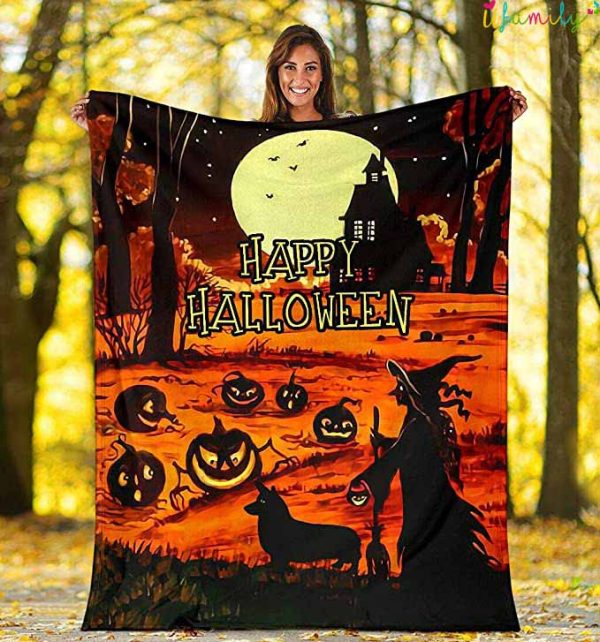 Dachshund Dog Halloween Witch Soft and Warm O Jack Lantern Happy Halloween Blanket