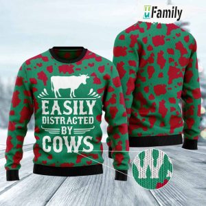Easily Distracted By Cows Ugly Christmas Sweater