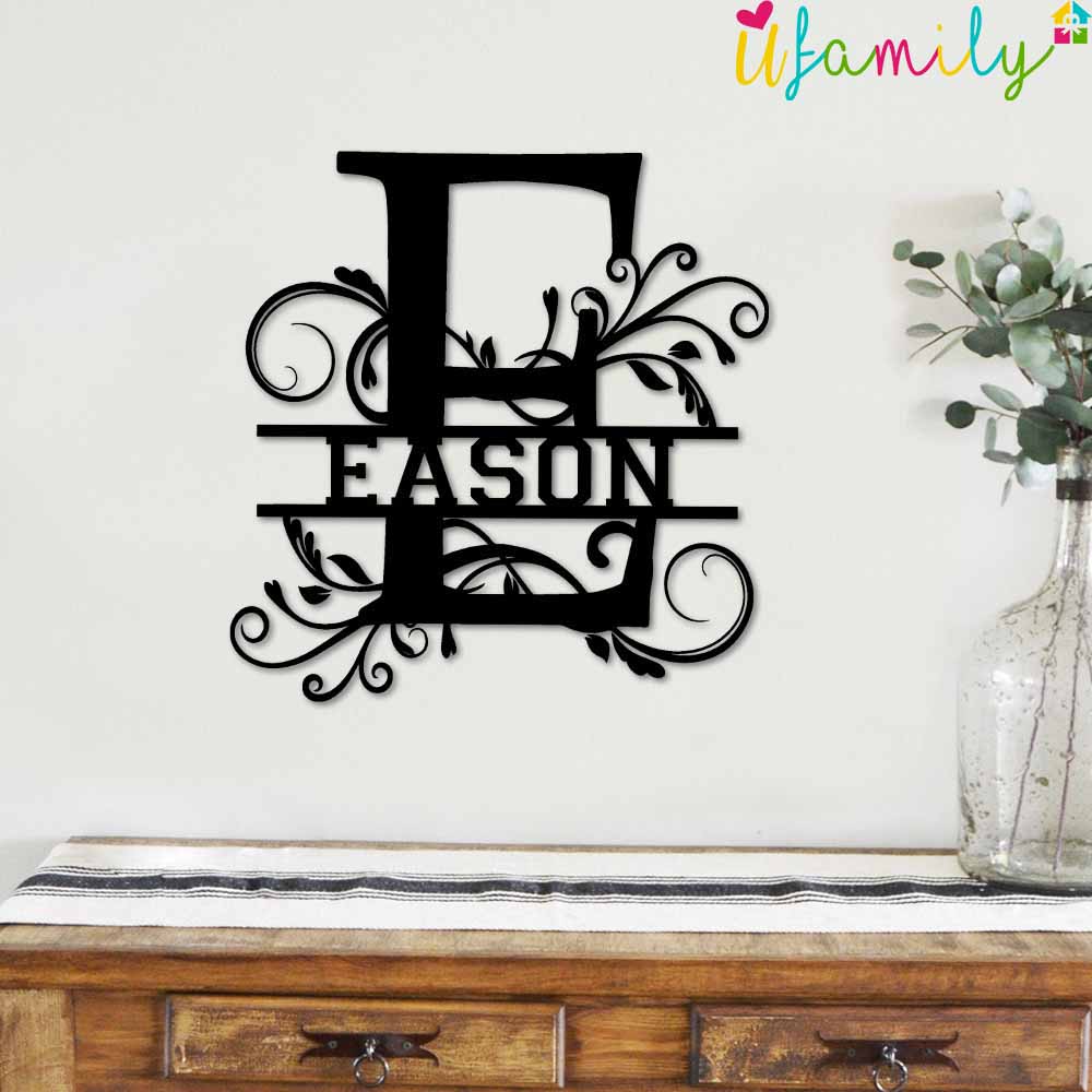 Eason Family Monogram Metal Sign, Family Name Signs