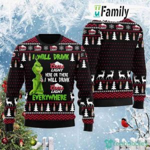 Grinch I Will Drink Coors Light Christmas Ugly Sweater