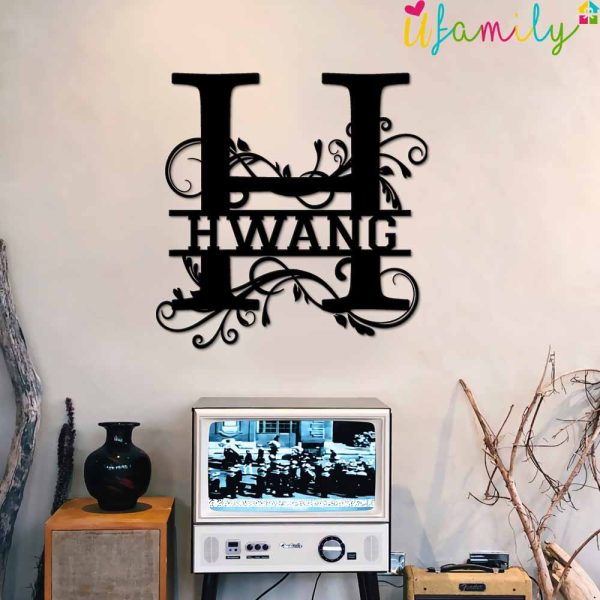 Hwang Family Monogram Metal Sign, Family Name Signs