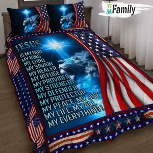 Jesus With Blue Flag Lion Bedding Set