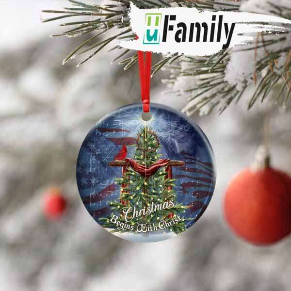 Merry Christmas Tree Cross Ceramic Ornament