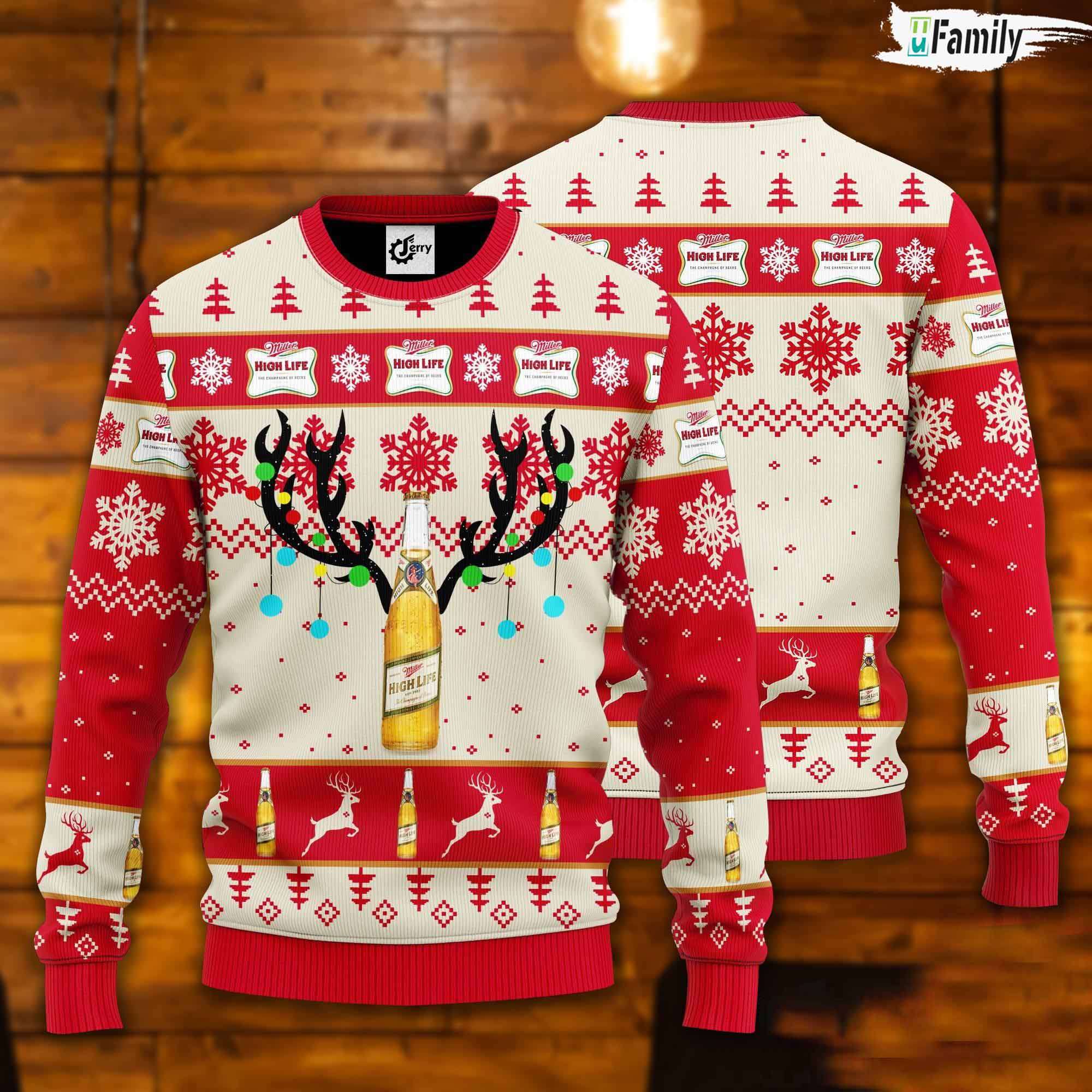 Miller High Life Reindeer Ugly Christmas Sweater