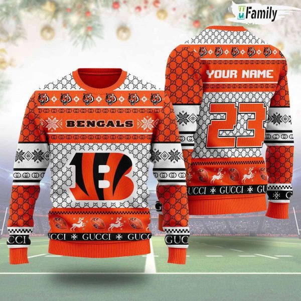 Personalized Cincinnati Bengals Gucci Ugly Christmas Sweater 3D