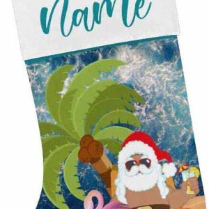 Personalized Name Santa Claus and Flamingos Christmas,Christmas Stocking