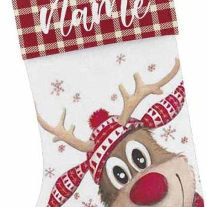 Personalized Name Elk with Red Scarf Christmas Stocking
