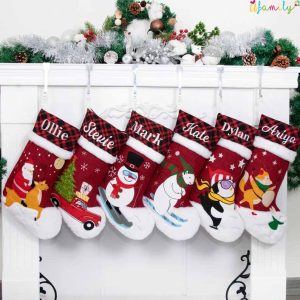 Personalized Red Burlap Holiday Christmas Stockings
