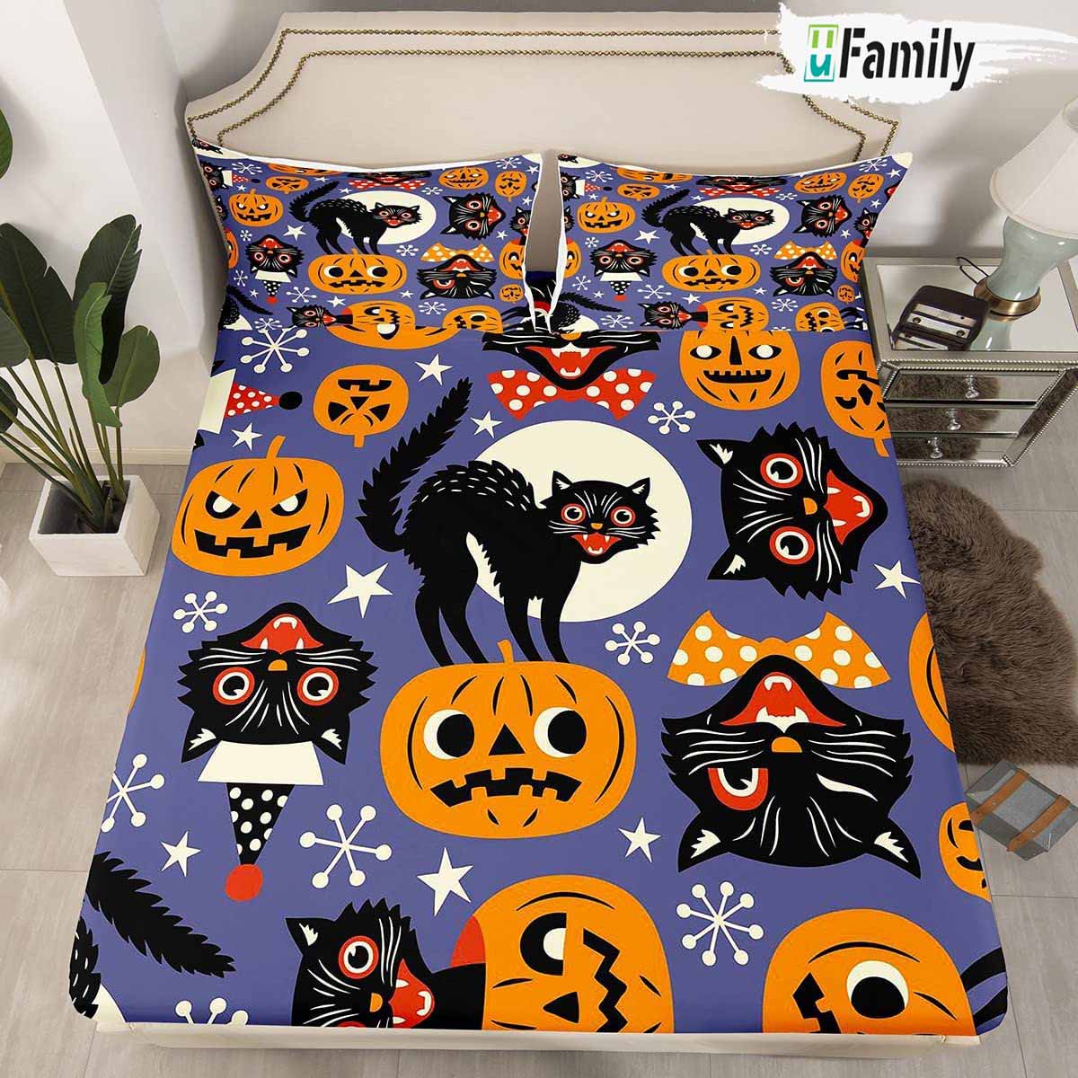 Pumpkind And Black Cat Halloween Gift Bedding Set
