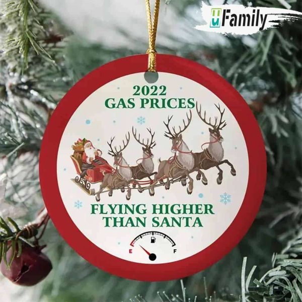 Santa Claus Gas Prices Flying Higher Than Santa Ornament
