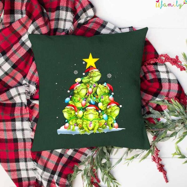 Santa Frogs Christmas Tree Pillow Case