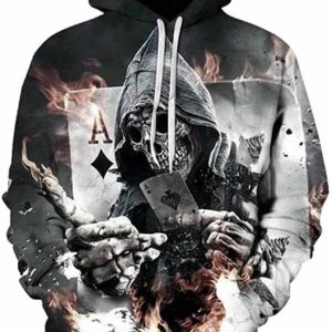 Skull Playing Card All Over Printed Pullover 3D Hoodie