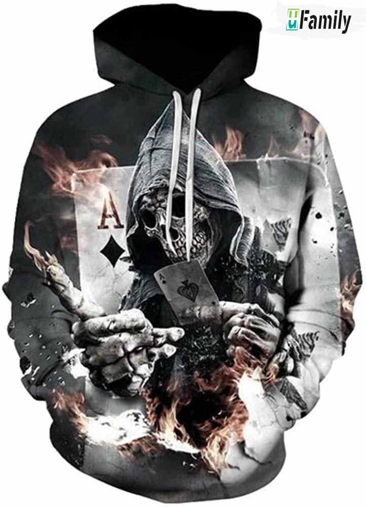 Skull Playing Card All Over Printed Pullover 3D Hoodie