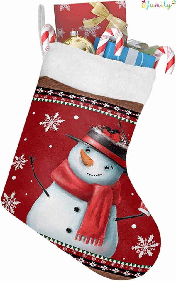 Snowman white With Winter Wood Grain Christmas Stocking