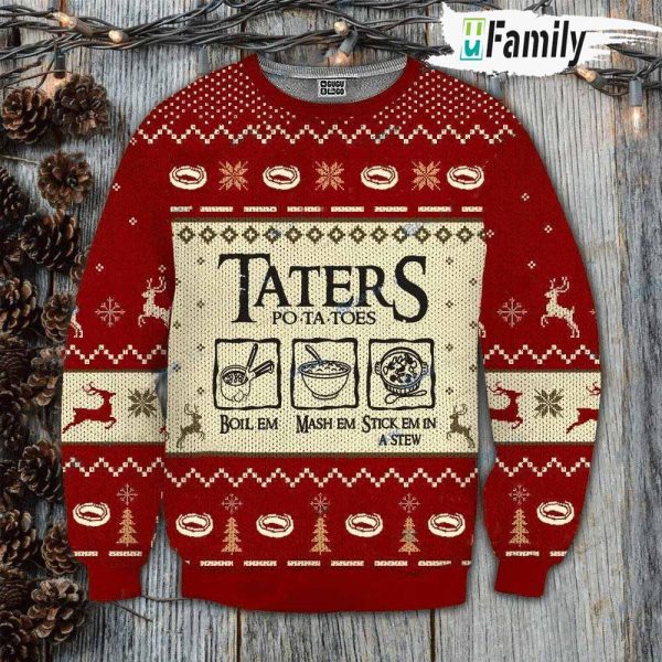 Taters Potatoes LOTR Red Knitted Sweater Ugly Christmas