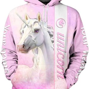 Unicorn Pink Background 3D Hoodie