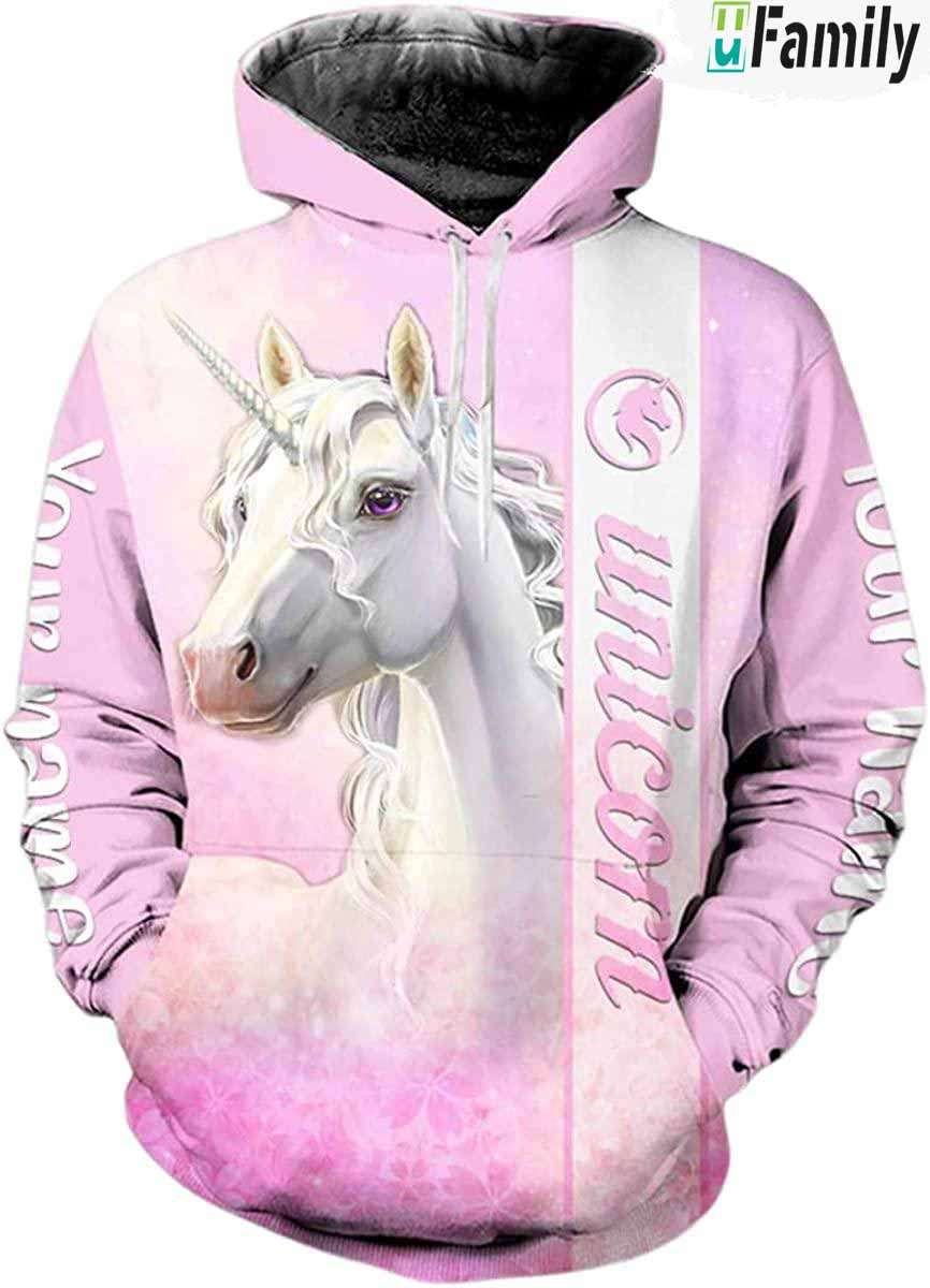 Unicorn Pink Background 3D Hoodie