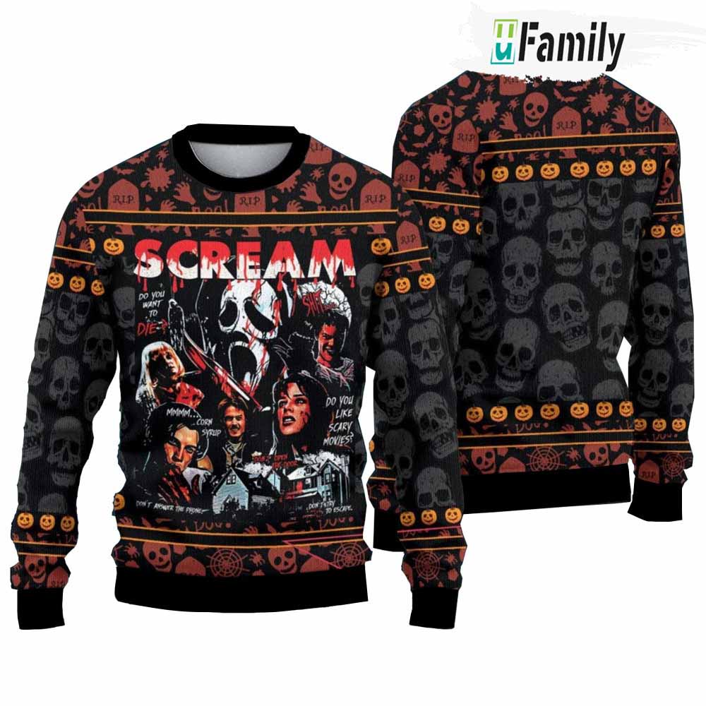 Vintage Scream Ghostface Ugly Sweater,Horror Movie