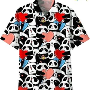 Bear Panda Hug Heart Hawaiian Shirt, Valentines Day
