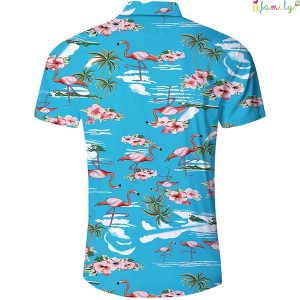 Blue Palm Tree Flamingos Funny Hawaiian Shirt 2