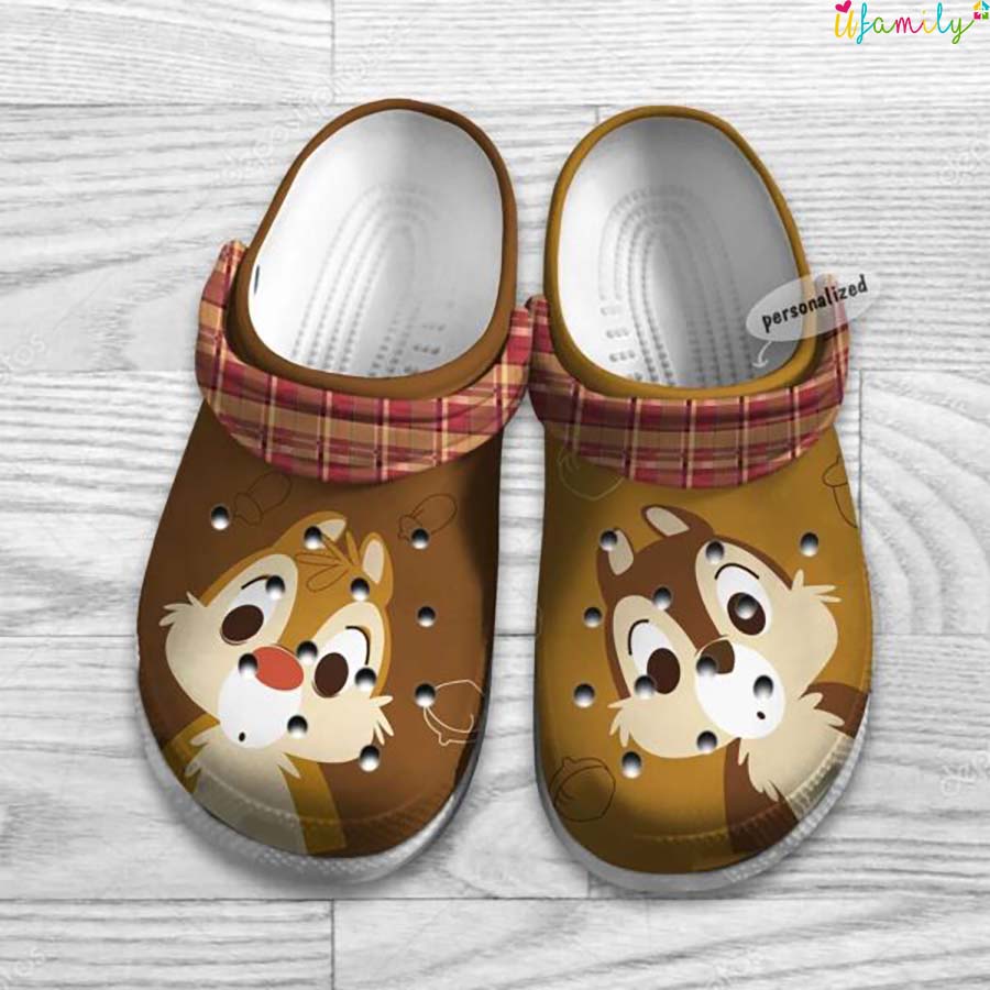 Chip And Dale Brown Red Checkered Pattern Disney Graphic Cartoon Crocs