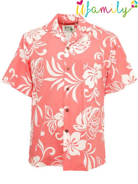 Classic Hibiscus Coral Hawaiian Shirt Men