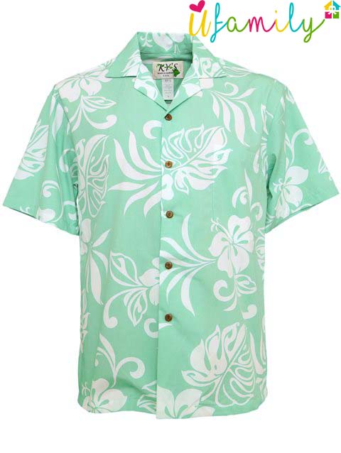 Classic Hibiscus Green Hawaiian Shirt Men