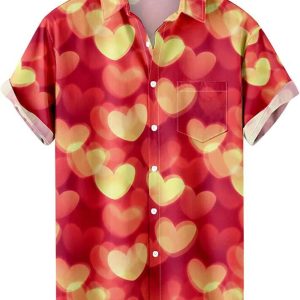 Cute Yellow Heart Hawaiian Beach Shirt,Valentines Day