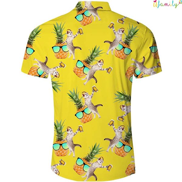 Dj Beer Cat Pineapple Yellow Hawaiian Shirt, Funny Hawaii Shirts