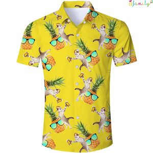 Dj Beer Cat Pineapple Yellow Hawaiian Shirt, Funny Hawaii Shirts