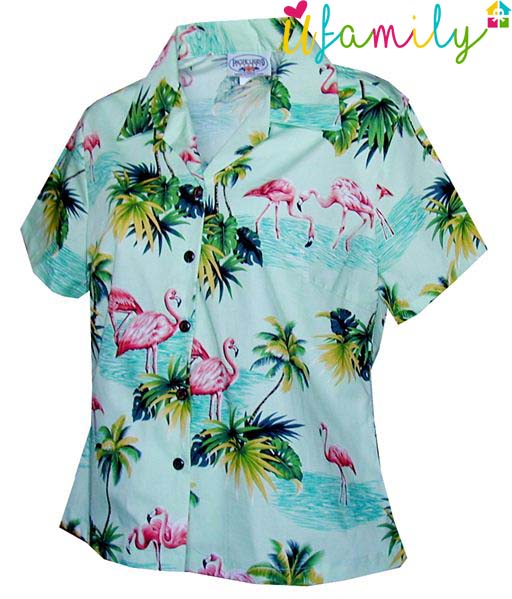 Flamingos Sage Hawaiian Shirt Women