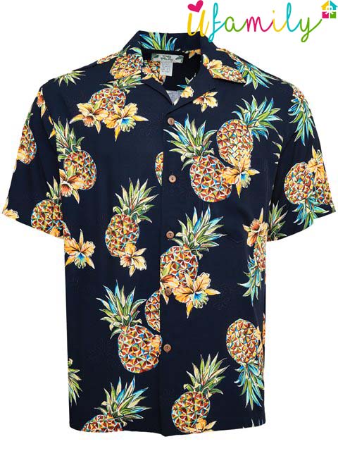 Golden Pineapple Navy Hawaiian Shirt Men