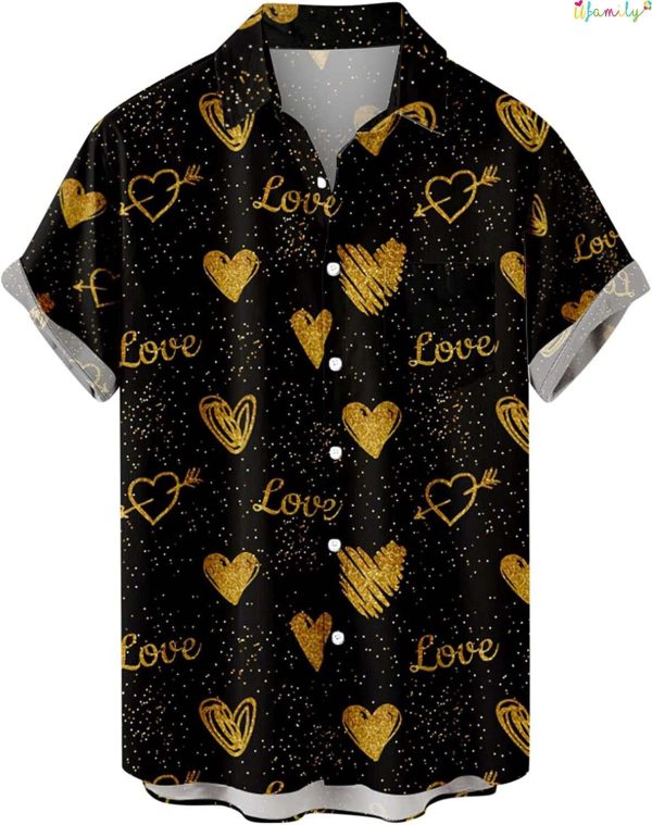 Hawaiian Beach Shirt for Men Lapel Collar,Valentines Day