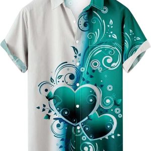 Heart Hawaiian Beach Shirt for Men Lapel Collar,Valentines Day