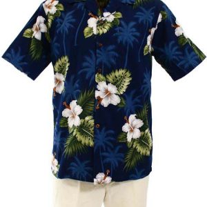 Hibiscus Monstera Navy Hawaiian Shirt Men