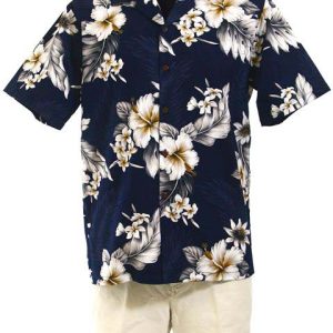 Hibiscus Navy Hawaiian Shirt Men
